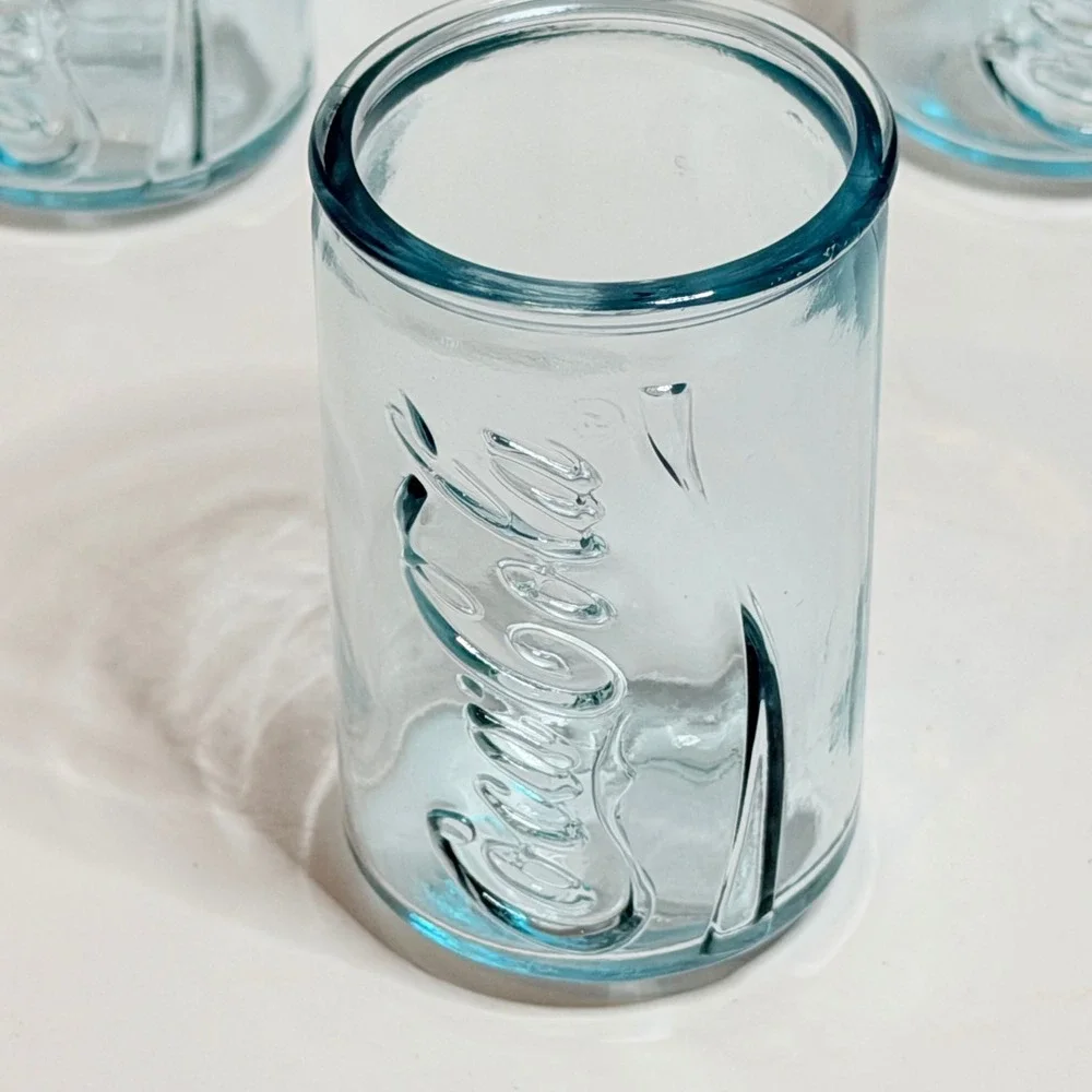 Coca-Cola Georgia Green Glass Tumblers Set of 4 Embossed Logo Juice Glasses